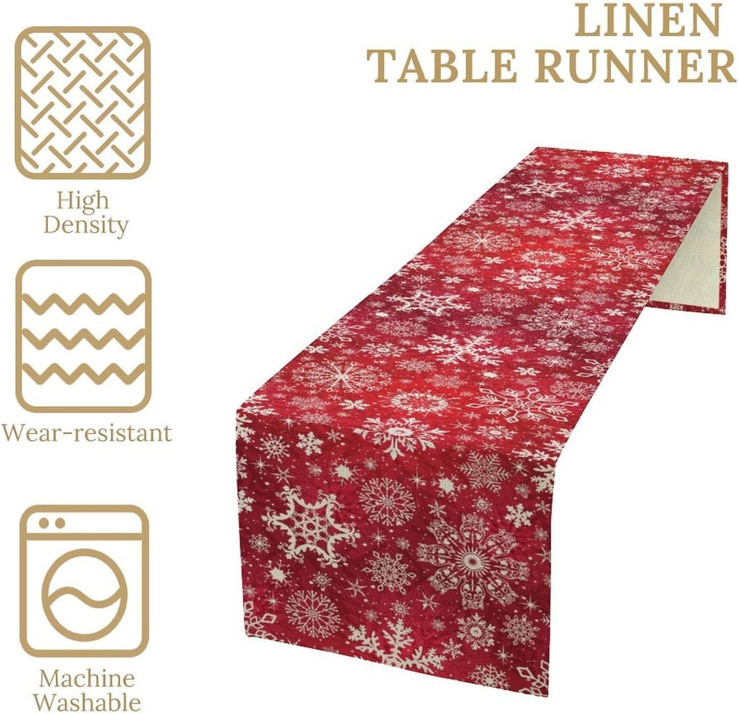 Snowflakes Christmas Table Runner, Winter Holiday Red Table Cloth Kitchen Dining Table Decoration for Home Party Decor 13x120 Inch