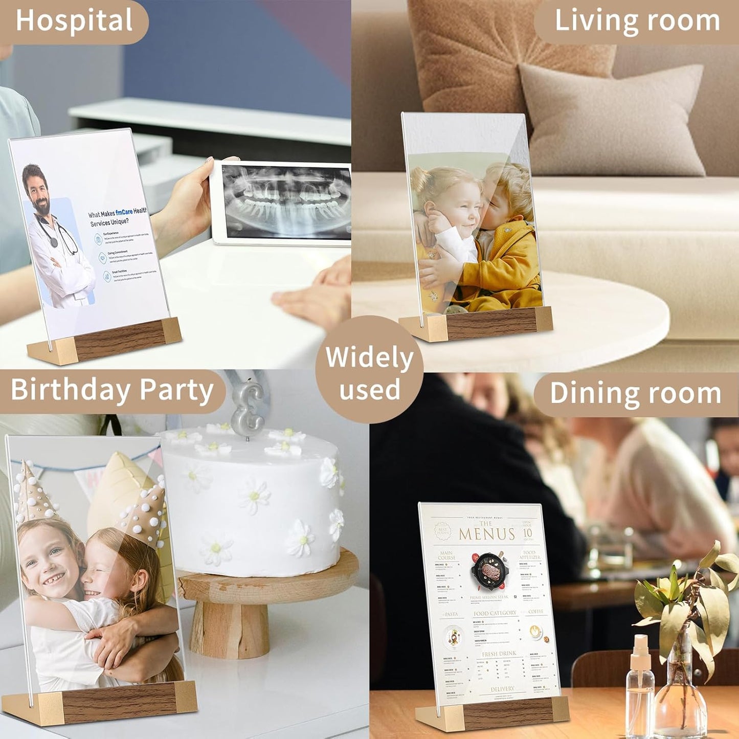 Acrylic Sign Holder 5"x7" Tabletop Display Clear Sign Board with Wood-Color Base, Vertical for Store/Coffee Shop/Restaurant Menu Hotel/Office Display Holder, 2 Pack