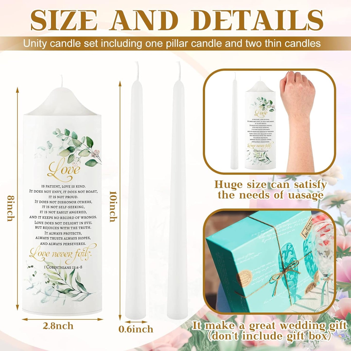 Frienda Unity Candles for Wedding Ceremony Set Wedding Unity Taper Candles Catholic Religious Ceremony Accessories(Leaf Style)