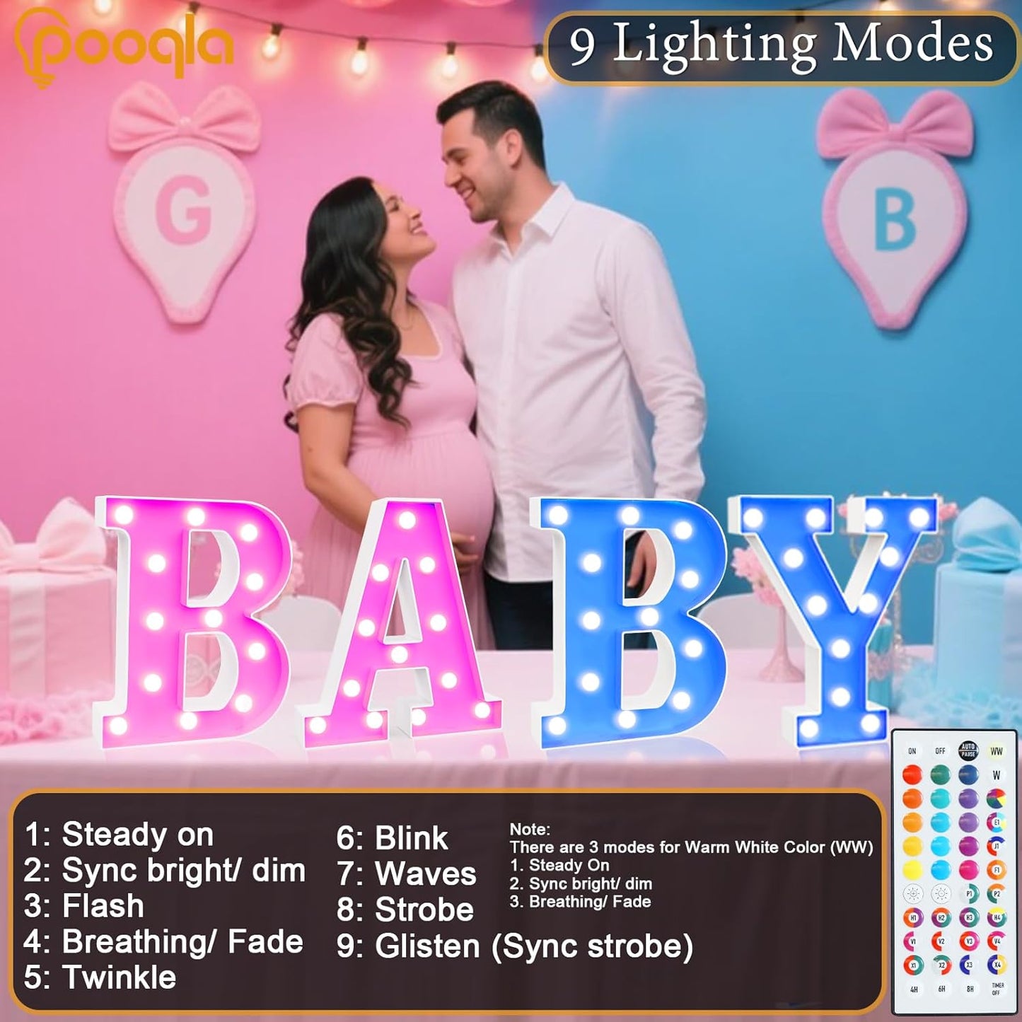 Pooqla Colorful Light Up Letters with Remote, Upgraded 35 Colors LED Marquee Letters, RGB Lighted Letter for Girls Teenager Gift, Birthday, Party, Wedding, Night Light, Room, Bedroom Decor, Letter G