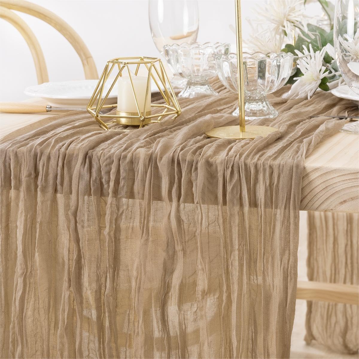 MLMW 10 Pack Fall Table Runner Boho Nude Brown Cheesecloth Table Runner Autumn Gauze Rustic Tan Cheese Cloth 160 inch 13.3ft for Thanksgiving Wedding Party Baby Bridal Shower Birthday