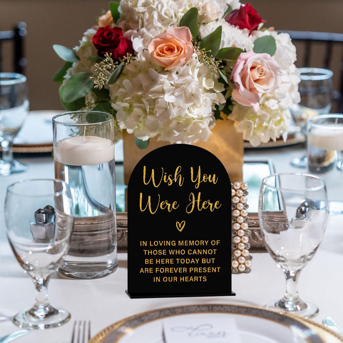 Acrylic Wedding Sign, Bridal Shower Decorations, Wish You Were Here Sign for Ceremony, Modern Font Table Signs, Acrylic Table Top Signs for Wedding Reception and Event Party (Black Gold)