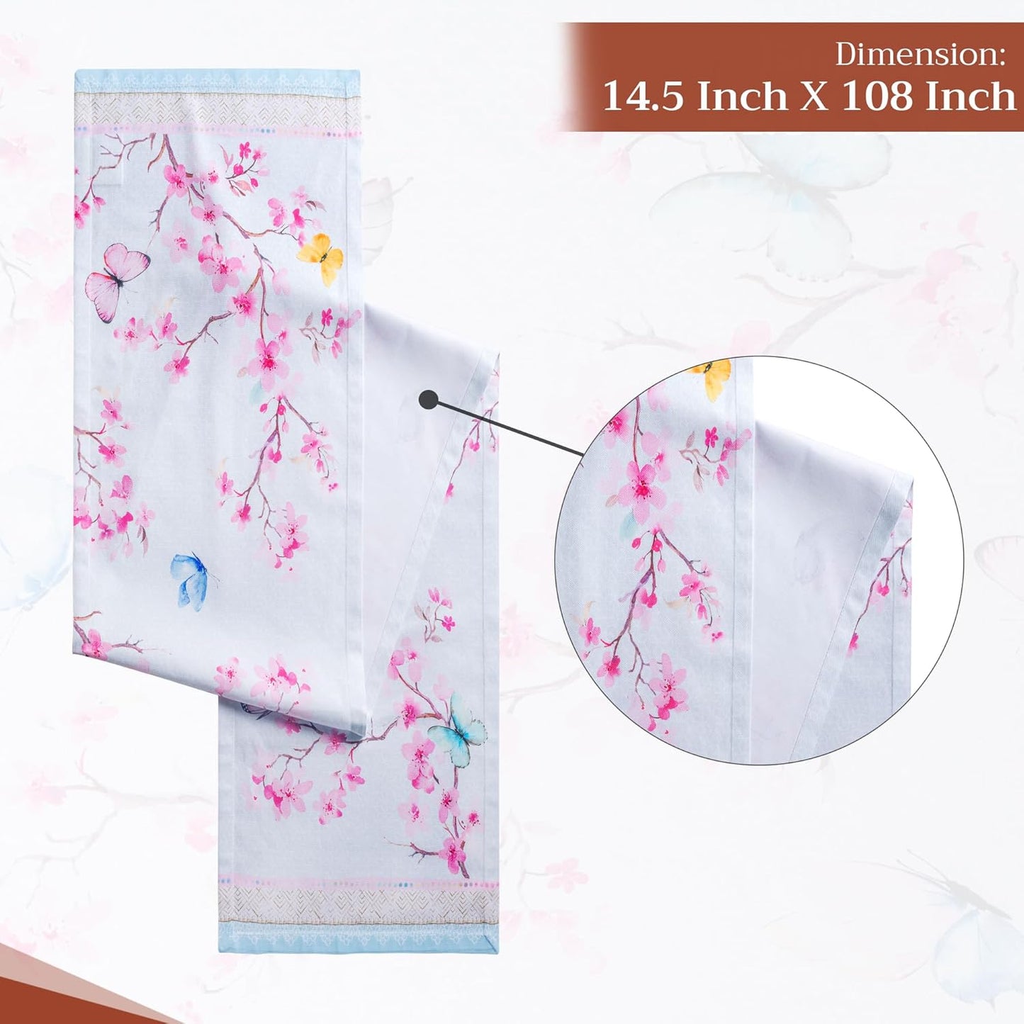 Maison d' Hermine Table Runner 100% Cotton Single Layer Table Runners 108 inches Long Decorative for Home Kitchen Dining Party Wedding Bridal Shower Spring Summer (Blossoms in Spring, 14.50" x 108")