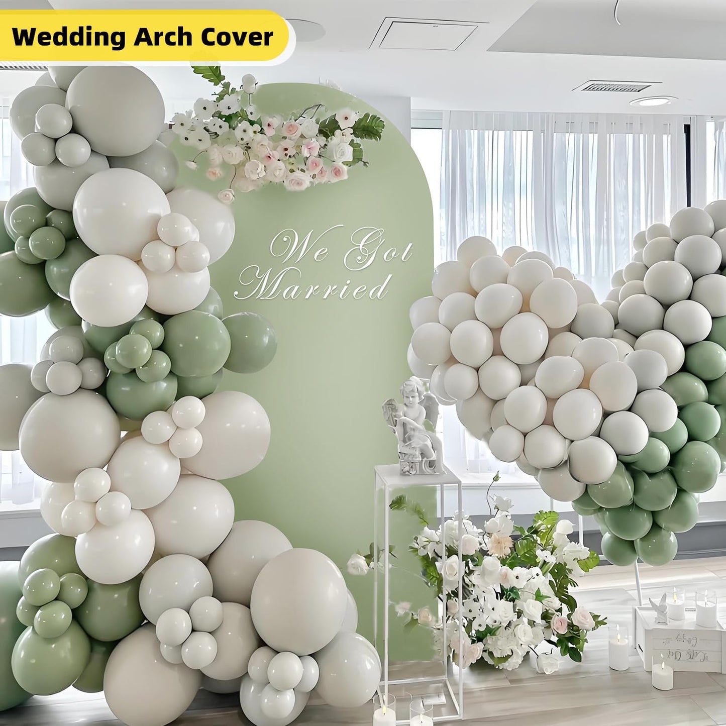 HEMMOTOP Green Arch Cover, 7.2 ft Spandex Wedding Balloon Arch Covers Stretchy Backdrop, Round Top Photo Stand Cover for Birthday, Baby Shower, Party, Reusable Double-Sided (Matcha Green, 7.2 ft)