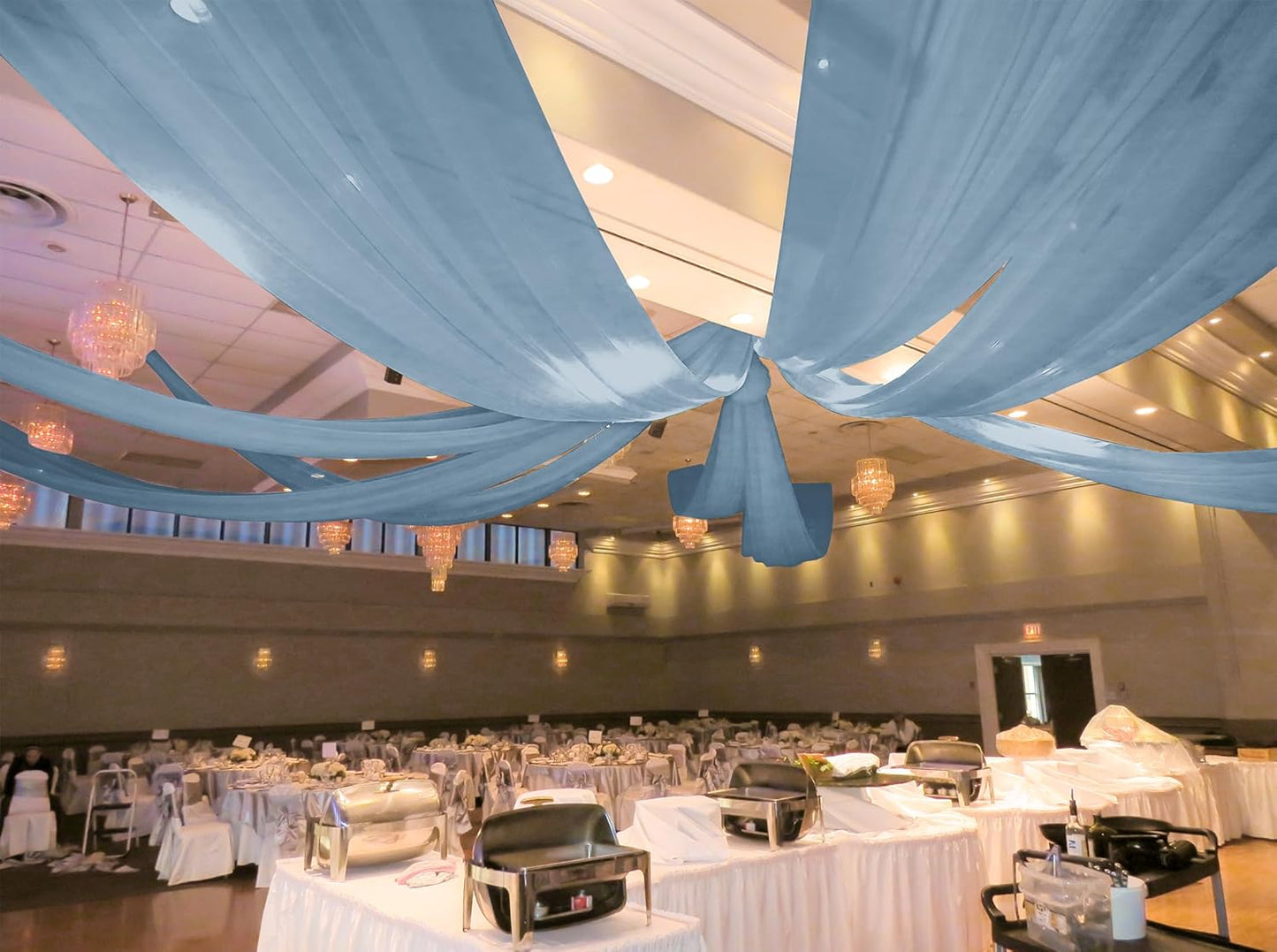 6 Panels Dusty Blue Ceiling Drapes for Wedding 5ftx30ft Ceiling Drapes Wedding Arch Draping Fabric Cheesecloth Sheer Curtain Romantic Ceiling Decorations for Weddings Party Banquet Ceremony Stage