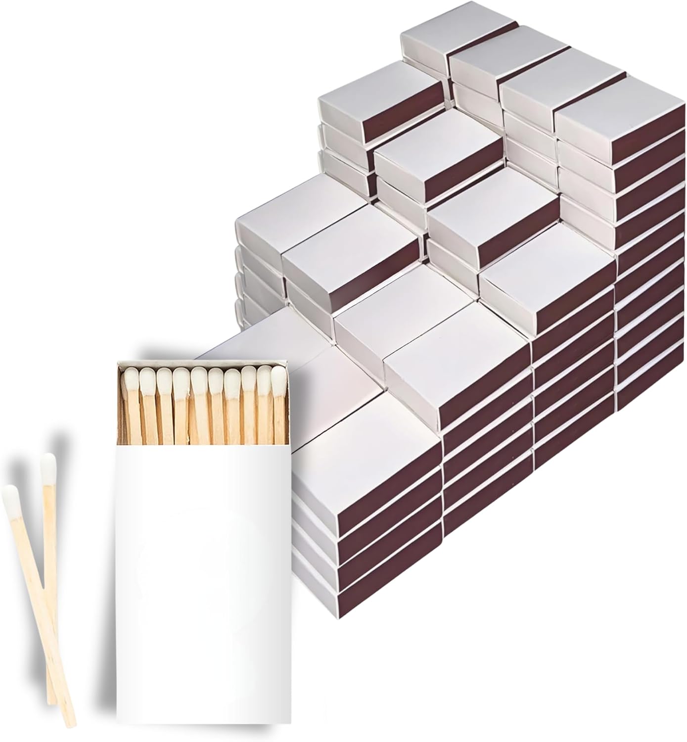 100 Boxes Blank White Wooden Matches | Strike on Box Matchboxes Traditional Wooden Matchsticks | Wedding Party Event Favors to Customize