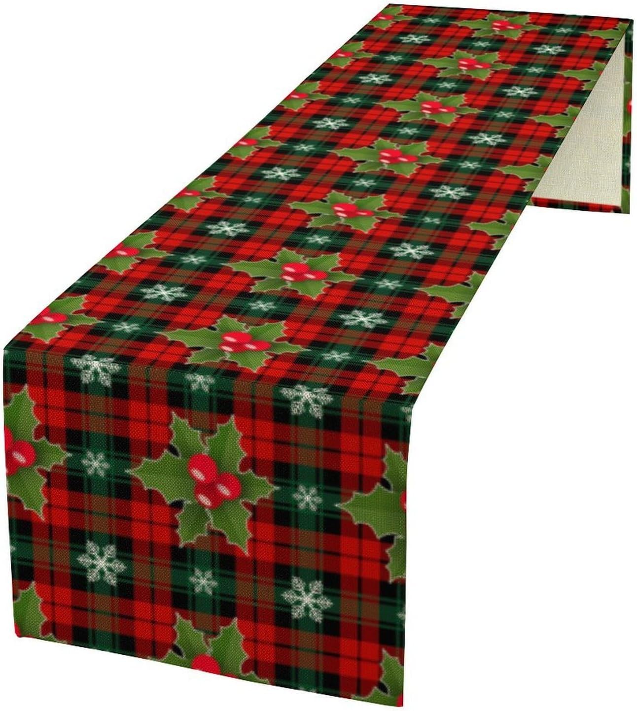 Christmas Table Runner, Red Check Plaid Winter Xmas Holiday Table Cloth Kitchen Dining Table Decoration for Home Party Decor 13x60 Inch