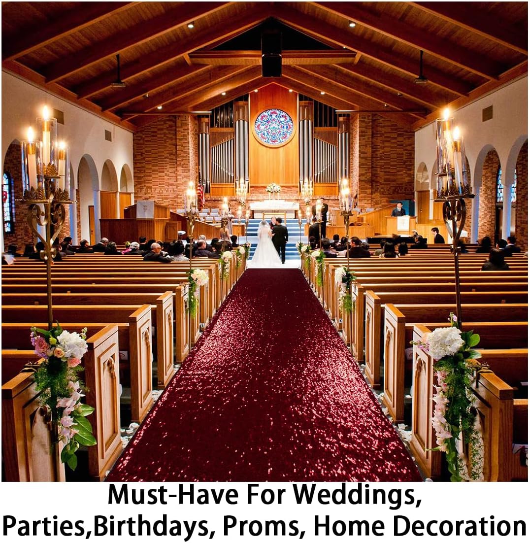 ShinyBeauty Sequin Aisle Runner for Weddings - 2FTx15FT Burgundy Glitter Carpet, Backing & Reusable Decor for Ceremony, Receptions, Events (Wine Red)