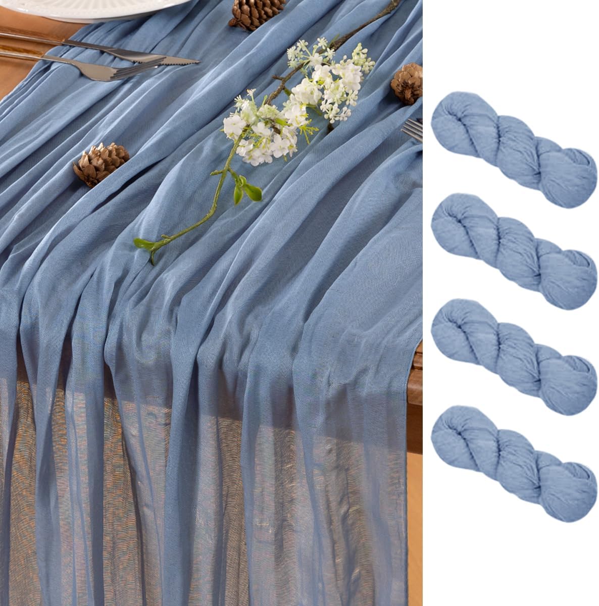 Dusty Blue Table Runner Cheesecloth Table Runner 4 Pack 14FT Farmhouse Table Runners 160 Inches Fall Table Decor Dining Room Centerpiece Wedding Boho Baby Shower Birthday