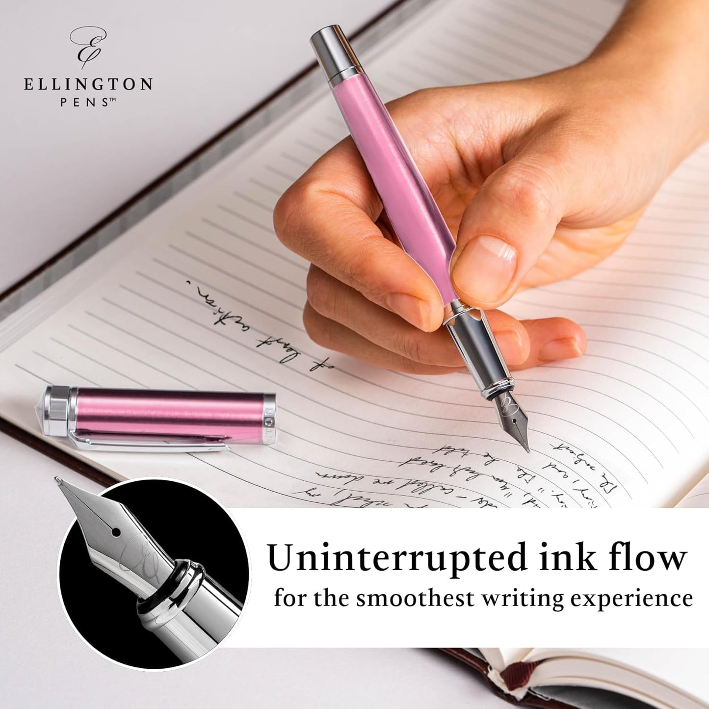 Ellington Pens Luxury Fountain Pen Set- Fountain Pens for Writing - Smooth Medium Nib - Includes Refillable Ink Converter, 3 Ink Cartridges [Black & Blue], Gift Box - Elegant Calligraphy