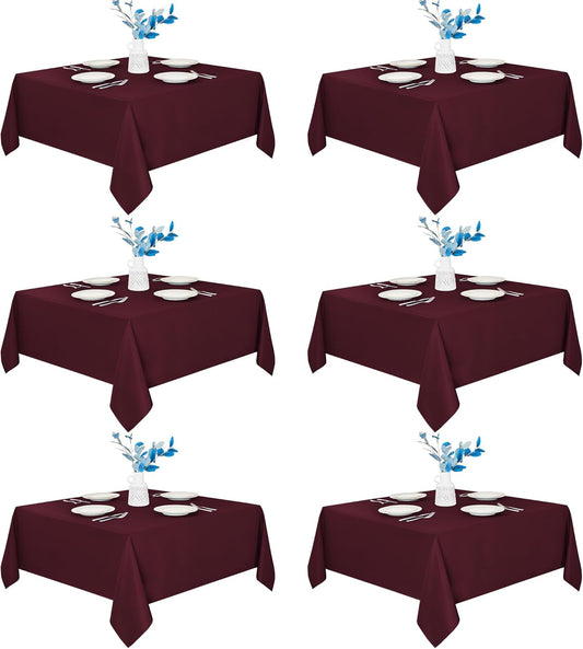 Fitable 6 Pack Square Tablecloths - 70 x 70 Inches - Stain Resistant and Reusable Table Clothes, Burgundy Polyester Fabric Table Covers for Dining, Card Tables, Coffee Tables
