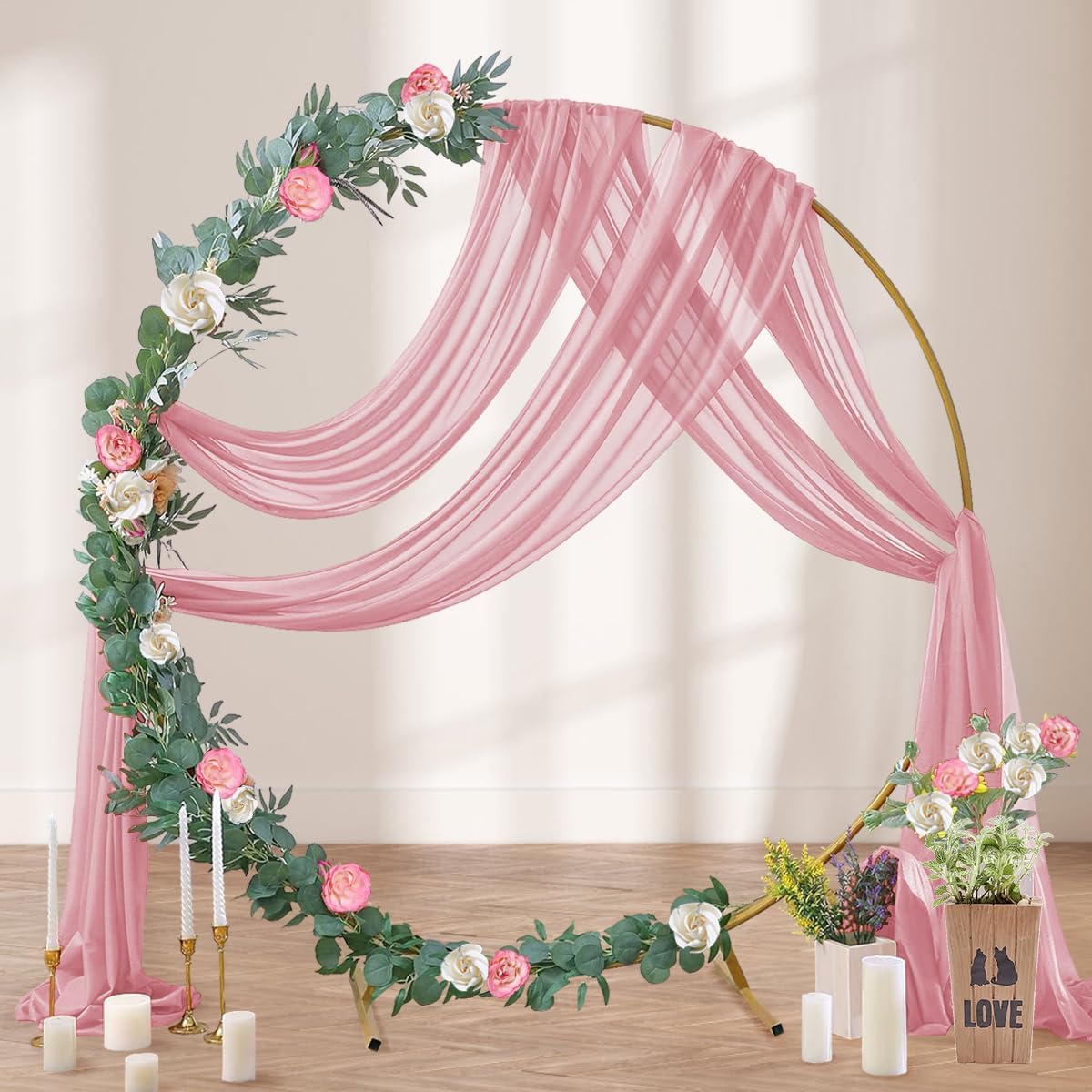 Dusty Rose Wedding Arch Draping Fabric 2 Panels 29" x 20 FT Wedding Drapes for Backdrop Sheer Curtains Drapes for Romantic Bridal Baby Shower Ceremony Birthday Party Fall Outdoor Events