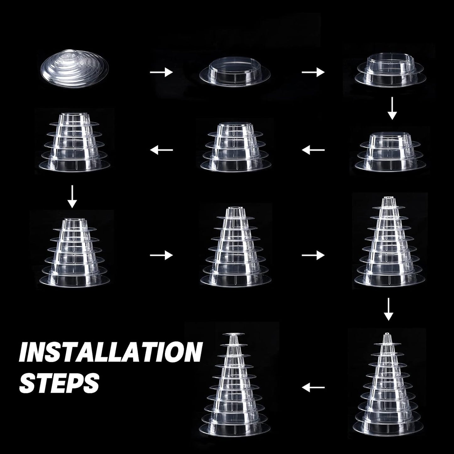 Macaron Tower Stand 10 Tier 4" - 13" Transparent Plastic Round Tower Display Stand Cupcake Cake Holder Rack Platter to Hold 230 Macarons for Wedding Birthday Party Decor