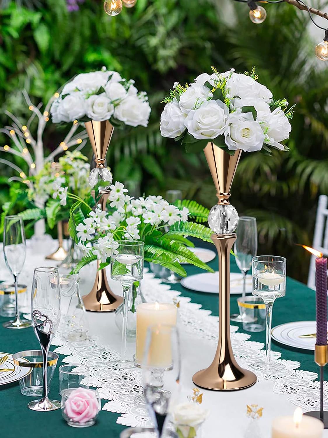 VIJIV Gold Flower Vase for Centerpiece Table Decorations Wedding Reception Decor, 21.3 Inch Tall Metal Vase for Feather Flower Holder Stand Floral Arrangement Gatsby Party Dinner Event Hotel