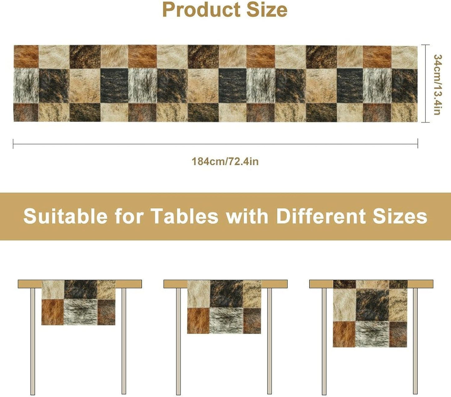 Rustic Cow Skin Patchwork Print Table Runner, Farmhouse Country Western Style Fur Table Cover for Dinning Home Party Holidays Home Setting, 13x70 Inch