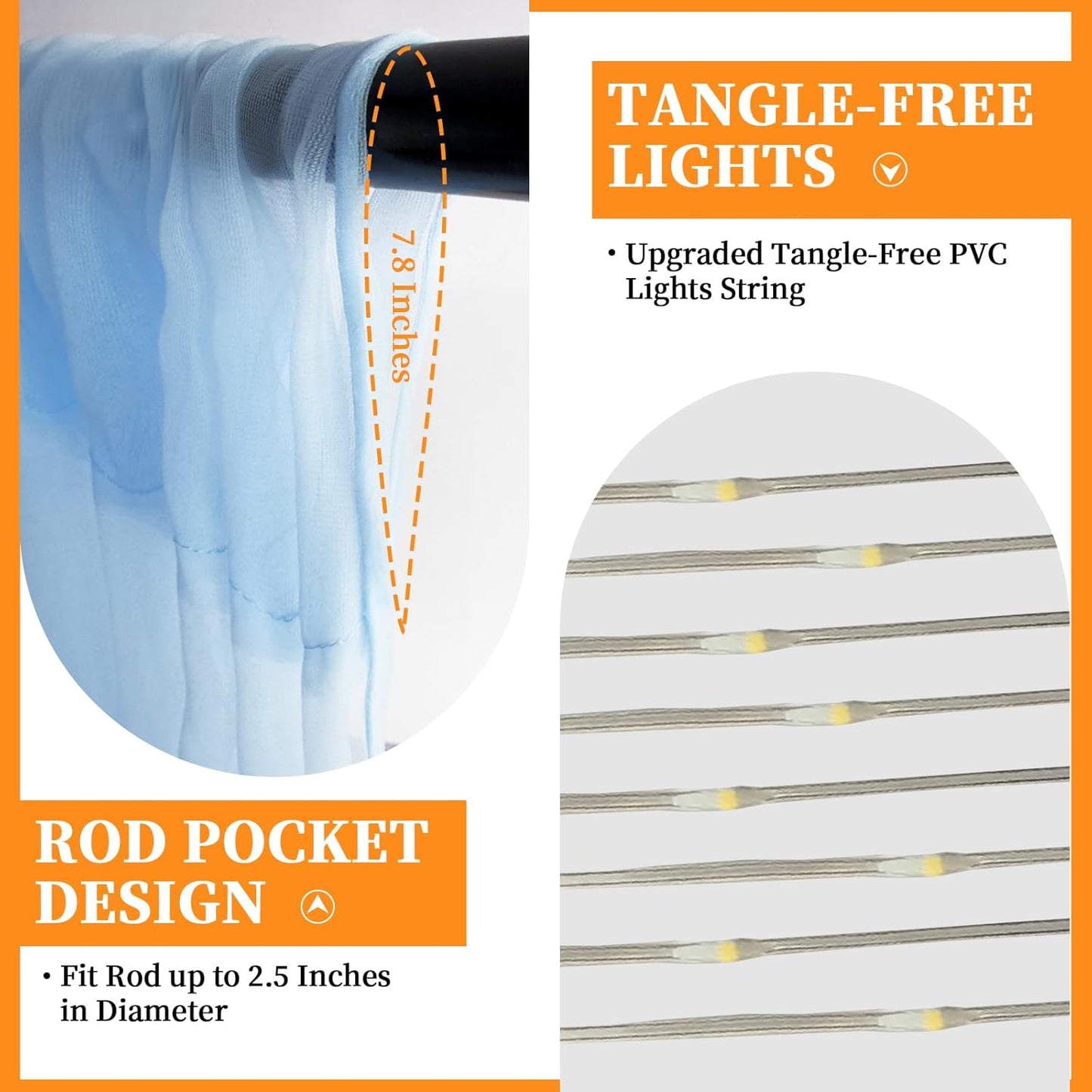 10x10ft Baby Blue Tulle Backdrop Curtain with String Lights, Wrinkle-Free Sheer Baby Shower Backdrop for Birthday Party, Bridal Shower, Photo Shoots, Wedding and Home Decorations, Baby Blue