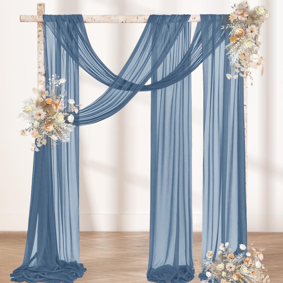 MLMW Wedding Arch Draping Fabric 1 Panel 29" x 20Ft Dusty Blue Sheer Wedding Arch Backdrop Drapes Outdoor Curtain for Ceremony Party Background Ceiling Decor