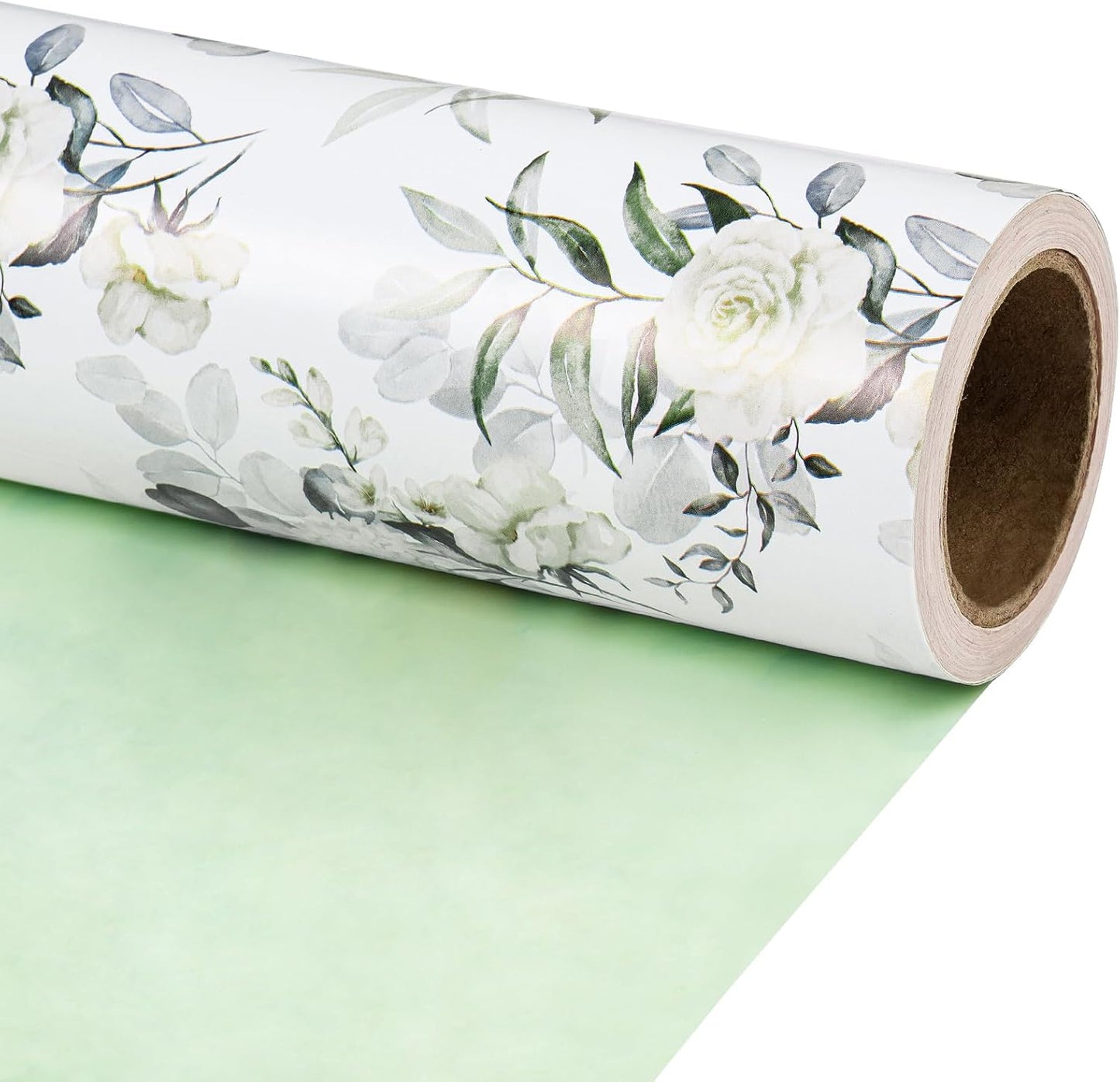 RUSPEPA Reversible Floral Wrapping Paper for Women Girls, Mini Roll, Elegant Flower Greenery and Sage Green Gift Wrap Paper for Wedding, Birthday, Bridal Shower, Mother's Day, 17 Inches x 16.4 Feet