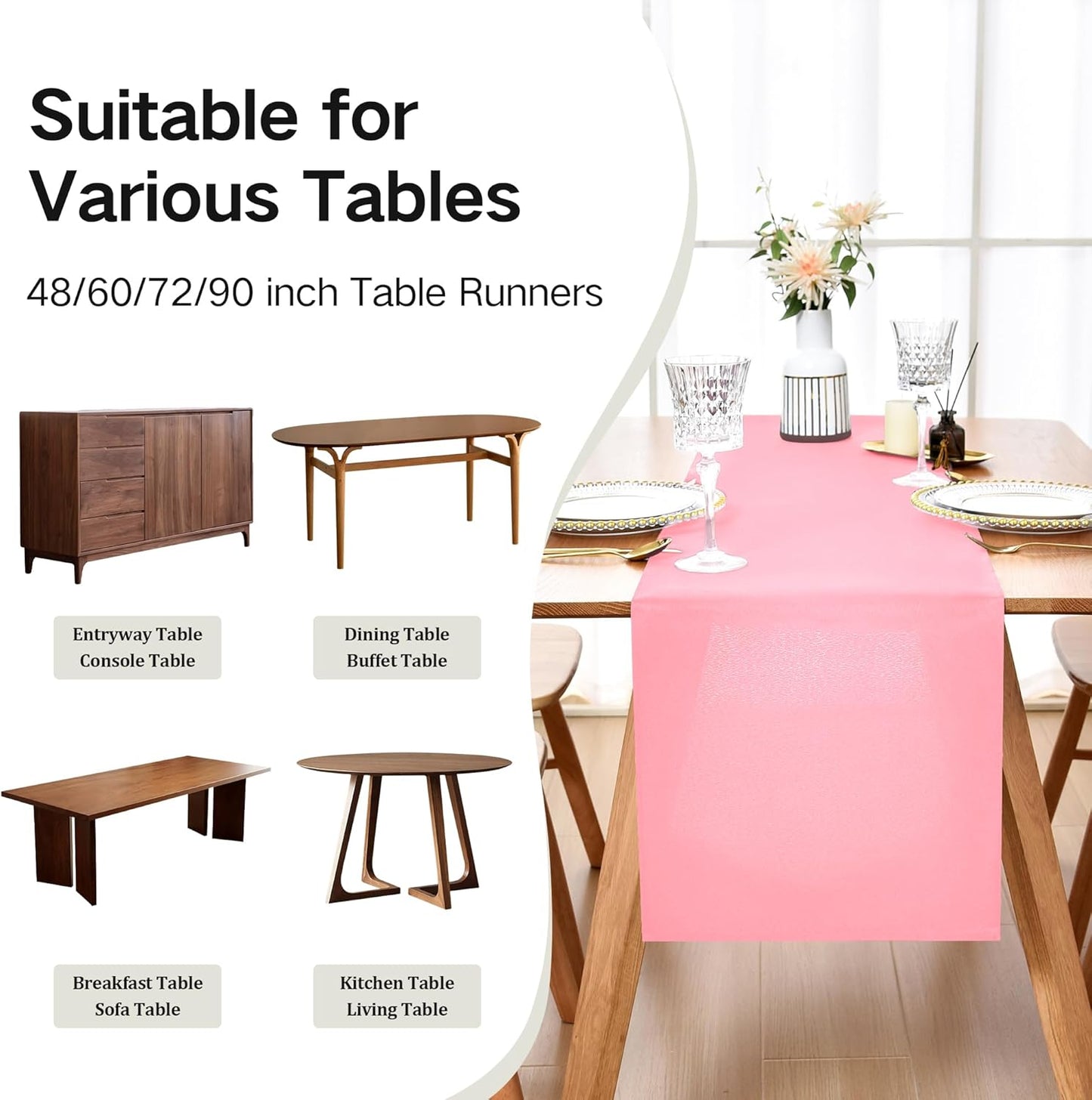 Farmhouse Pink Table Runner Dining Table Runners 60 Inches Long Coffee Table Runner for Dresser Living Room Bedroom Holiday Party Banquet 12X60 Inch