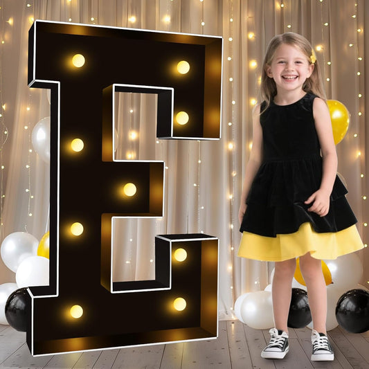Pooqla 3 FT Marquee Light Up Letters, Black Marquee Letter Lights 3 Feet Tall, Giant LED Sign Big Mosaic Letters for Balloons Birthday Party Anniversary Wedding Decorations, Warm White E