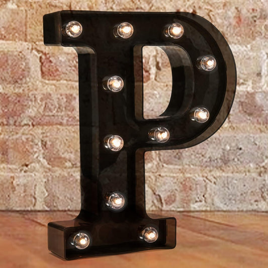 LED Illuminated Letter Marquee Signs - Alphabet Decorative Letter Lights For Wedding Birthday Party Christmas Night Light Lamp Home Bar Decoration (P - Black)