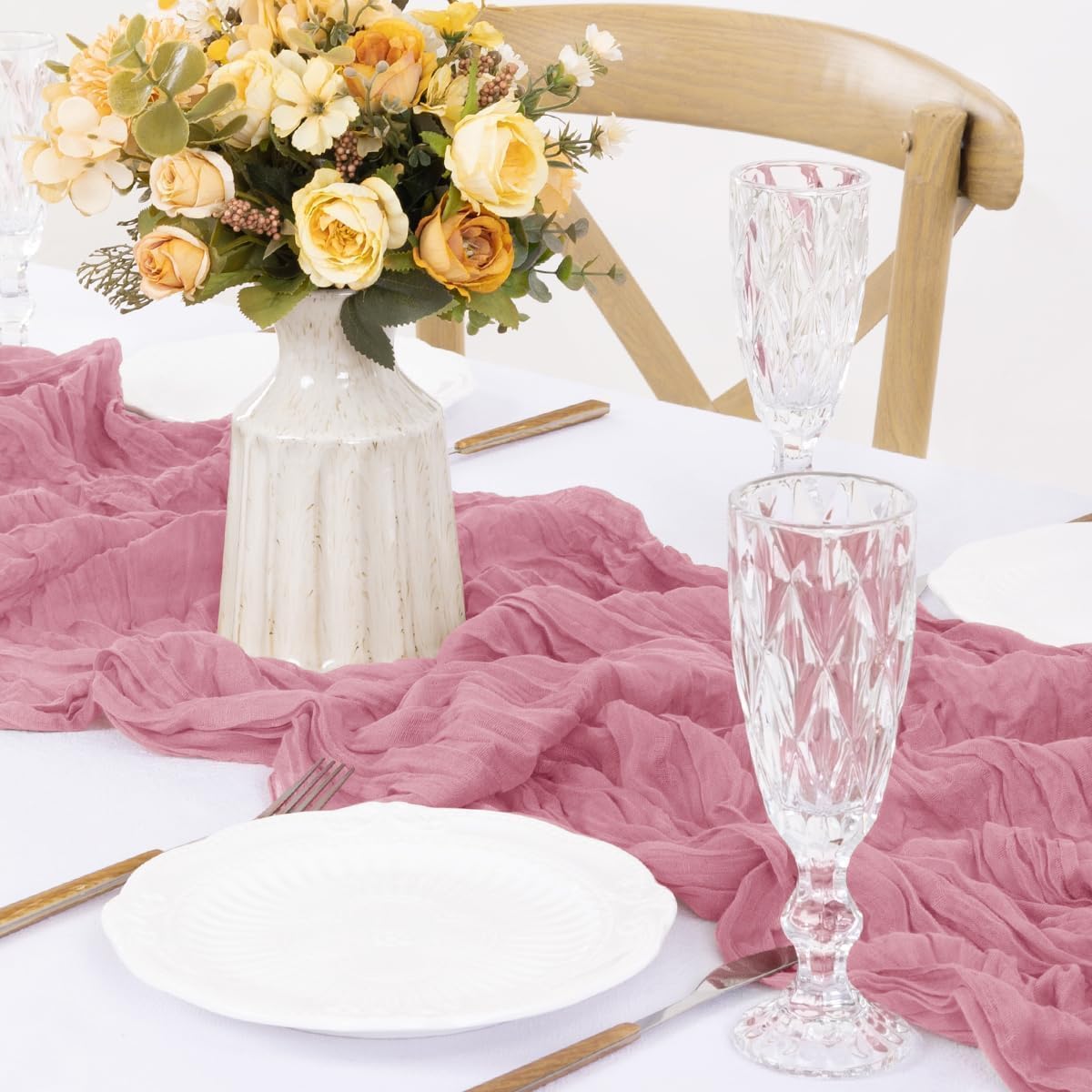 MLMW 4 Pack Mauve Cheesecloth Table Runner Boho Gauze Rustic Cheese Cloth Table Runner 160 inch Sheer 13.3ft for Wedding Party Baby Shower Bridal Shower Holiday Decorations