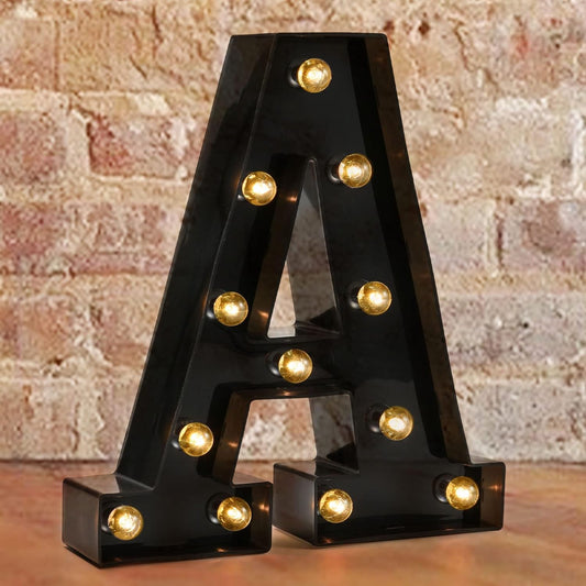 Pooqla Light Up LED Letter Marquee Sign - Alphabet Marquee Letters with Lights for Wedding Birthday Party Christmas Night Light Lamp Home Bar Decoration A, Black