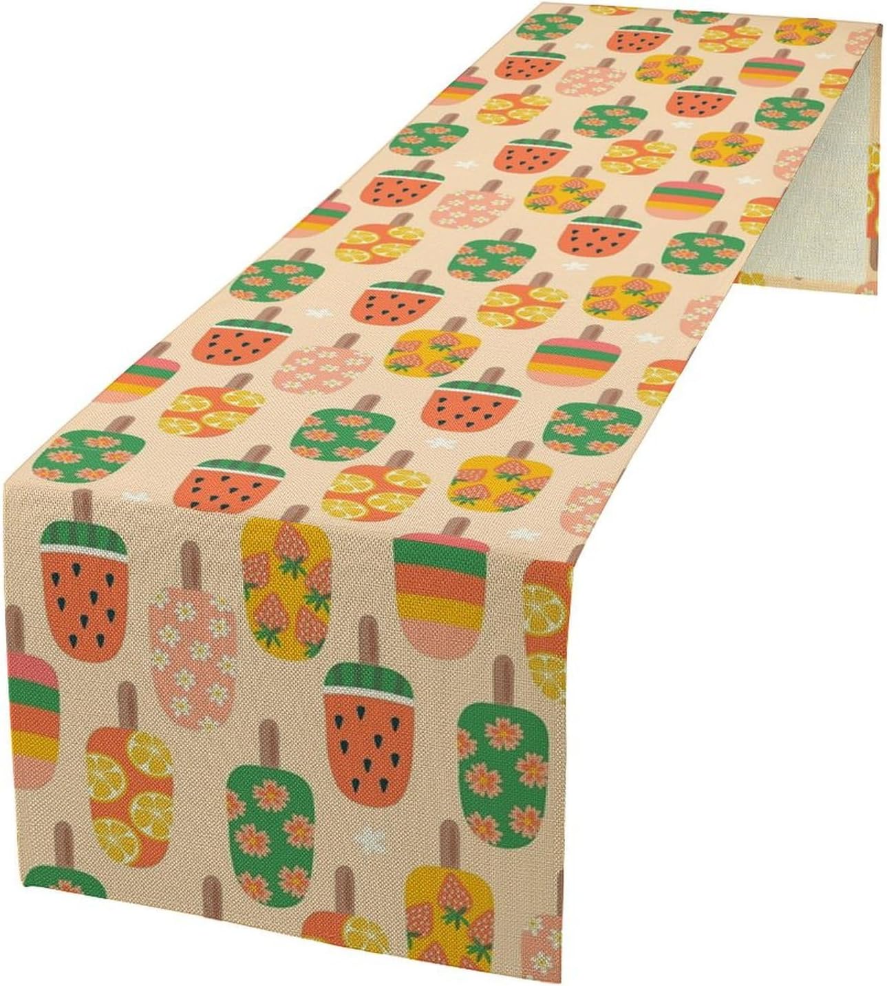 Summer Popsicles Table Runner, Colorful Cute Ice Cream Childish Seasonal Dinner Runner for Party Holiday Home Kitchen Dining Table Decor 13"x70"