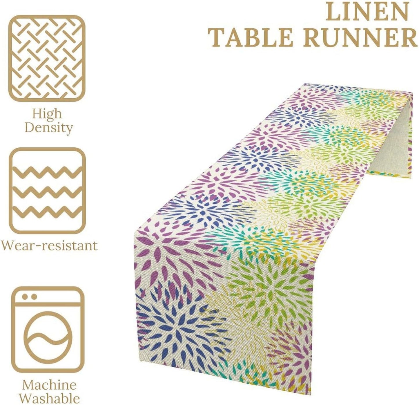 Purple Flowers Table Runner, Chrysanthemum Dahlia Vintage Modern Colorful Spring Summer Elegant Table Runner for Party Kitchen Dining Living Room Laundry Room Decor, 13x90 Inch
