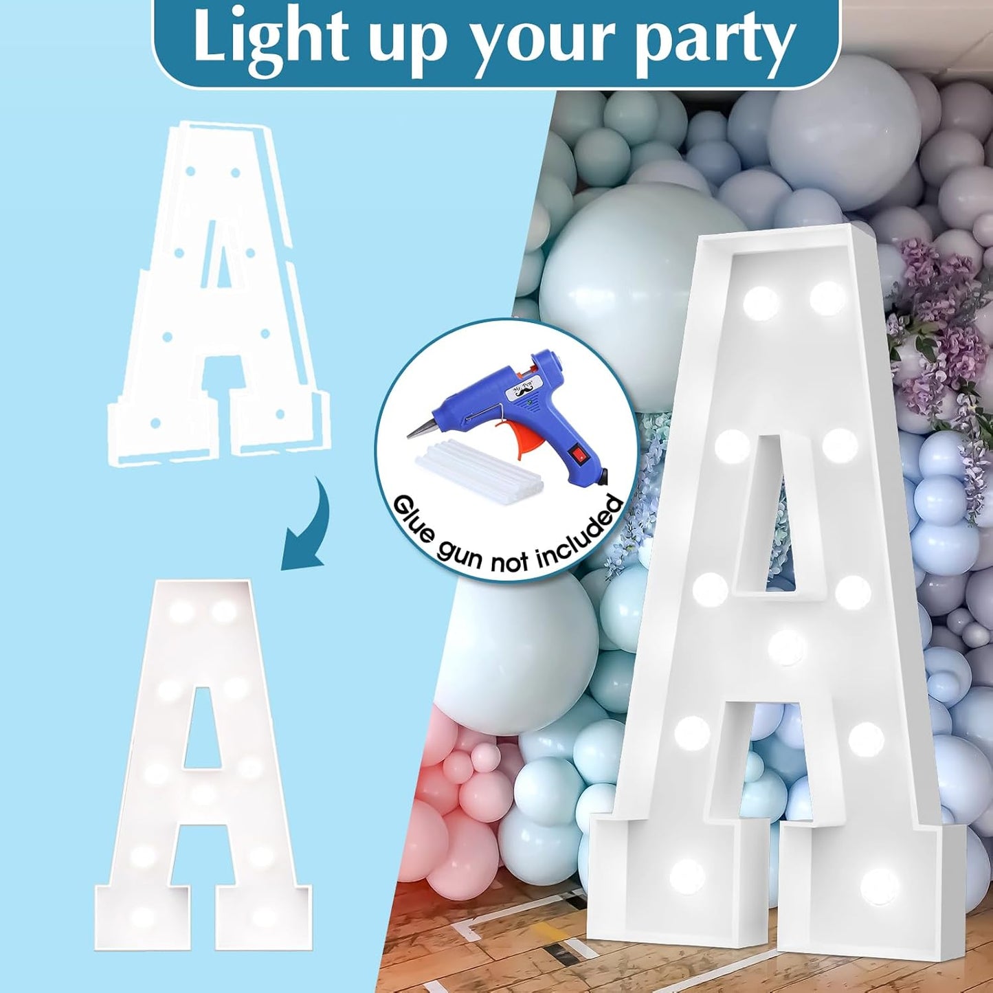 Ledido 4FT Marquee Light Up Letters, Cool White Light Up Letters Large Marquee Letter for Party Decorations, Mosaic Letter V for Balloons, Wedding Birthday Graduation Decor