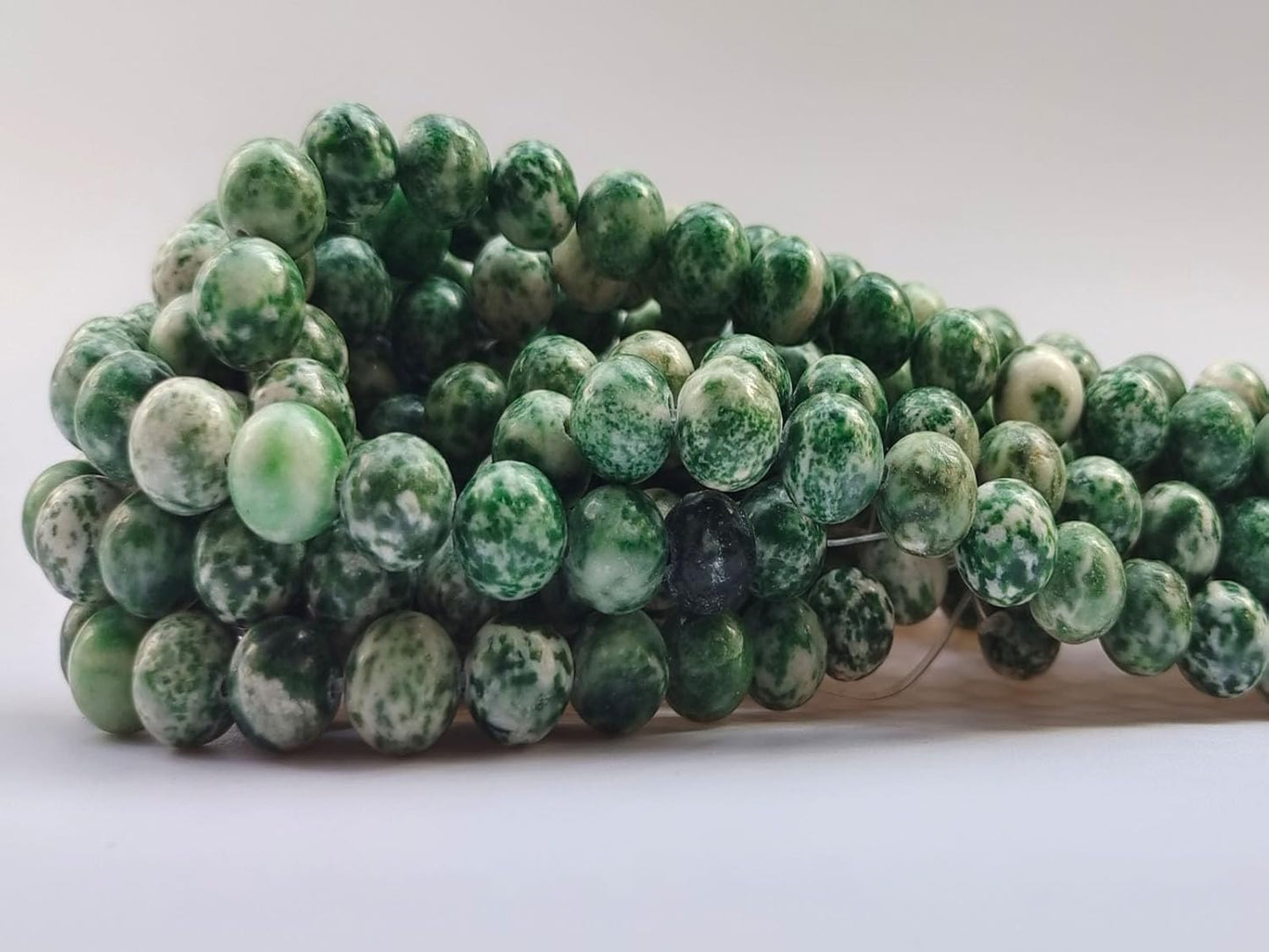 Stone Beads 8mm 100pcs Green Spot Jasper Beads Round Loose Gemstones Beads for Bracelet Necklace Jewelry Making (8mm, 60806 Green Spot Jasper)