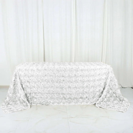 Efavormart 90"x132" Wholesale Rectangle Table Cover White Grandiose Rosette 3D Satin Tablecloth for Wedding Party Event Decoration