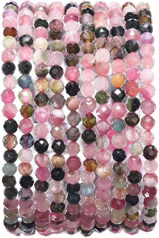 Faceted Natural Tourmaline Stone Round Loose Semi Gemstone Beads for Jewelry Making 3-3.5mm 38cm
