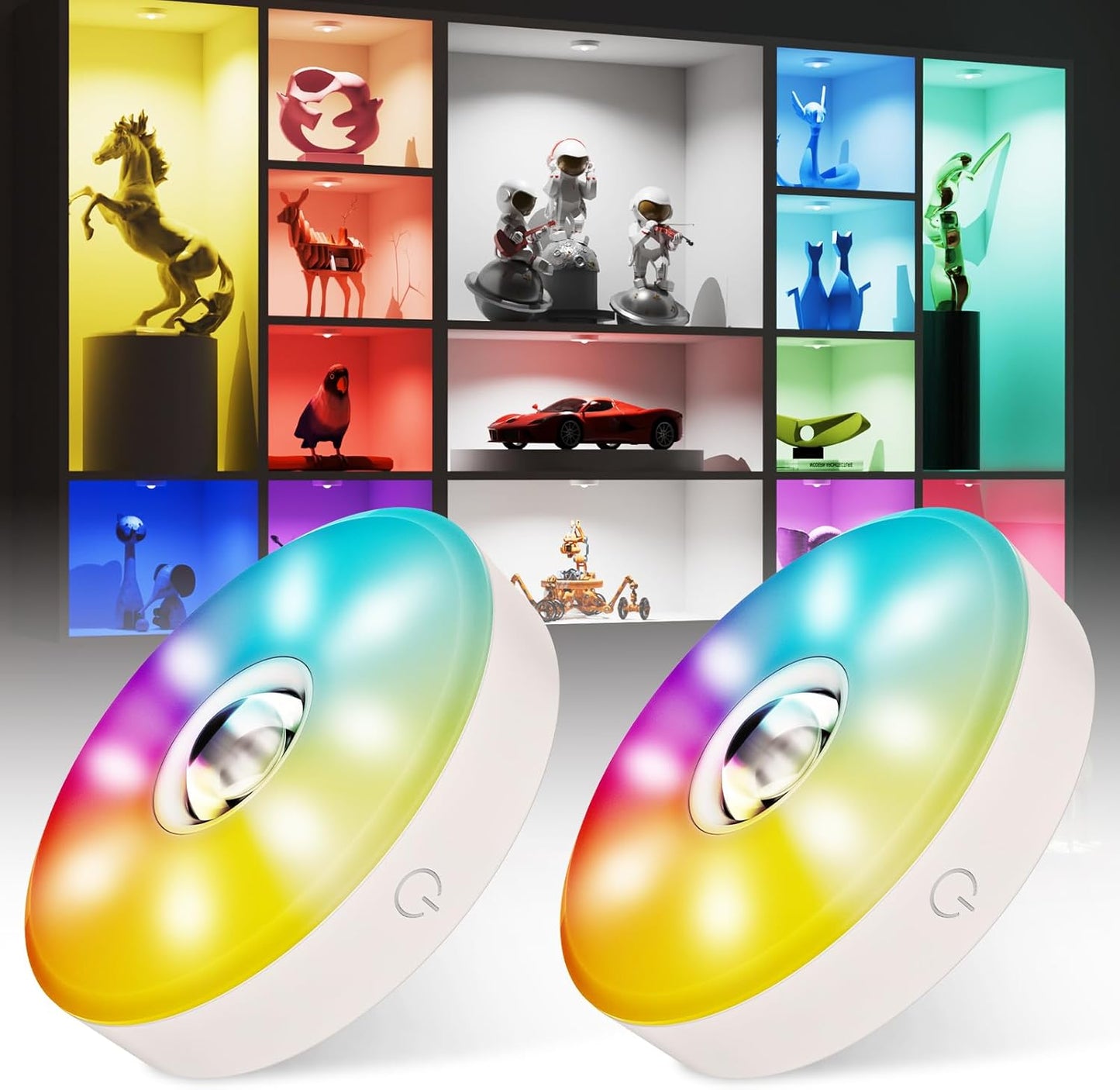 Rechargeable Puck Lights with Remote Control, 12 Color Changing Under Cabinet Lighting, Wireless RGB tv Led lights for bedroom & Closet, Dimmable Magnetic under counter lights for kitchen, Shelf,Party