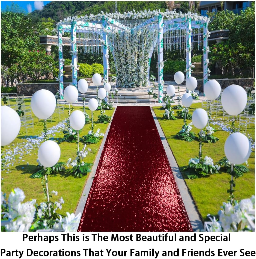 ShinyBeauty Sequin Aisle Runner for Weddings - 2FTx15FT Burgundy Glitter Carpet, Backing & Reusable Decor for Ceremony, Receptions, Events (Wine Red)