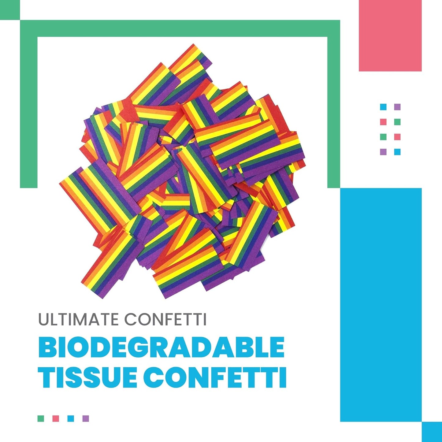 Rainbow Tissue Paper Confetti - Rectangular Fluttering Colorful Biodegradable Confetti for Cannon and Launcher use – Best for Gender Reveal, Parties, and Live Events - 1 lb, 16 oz