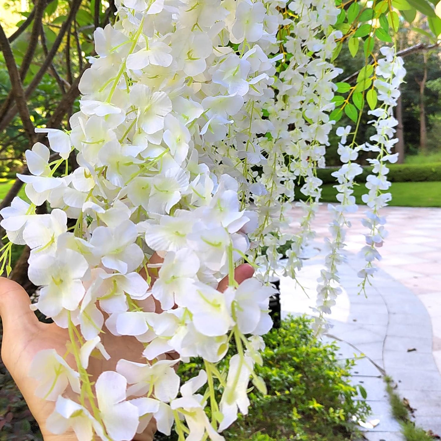 24 Pack Artificial Fake Wisteria Vine Ratta (3.75 Feet) Hanging Garland Silk Flowers String Home Party Wedding Decor (White)