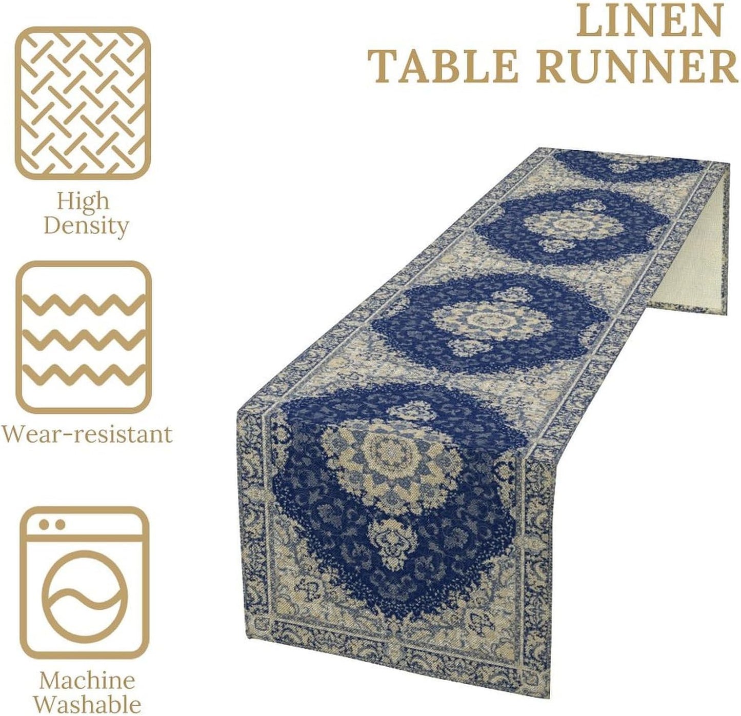 Boho Bohemia Style Dark Blue Table Runner, Country Rustic Farmhouse Magical Abstract Print Pattern for Home Kitchen Table Decor Dining Coffee Room Garden Party Decor 13x36in