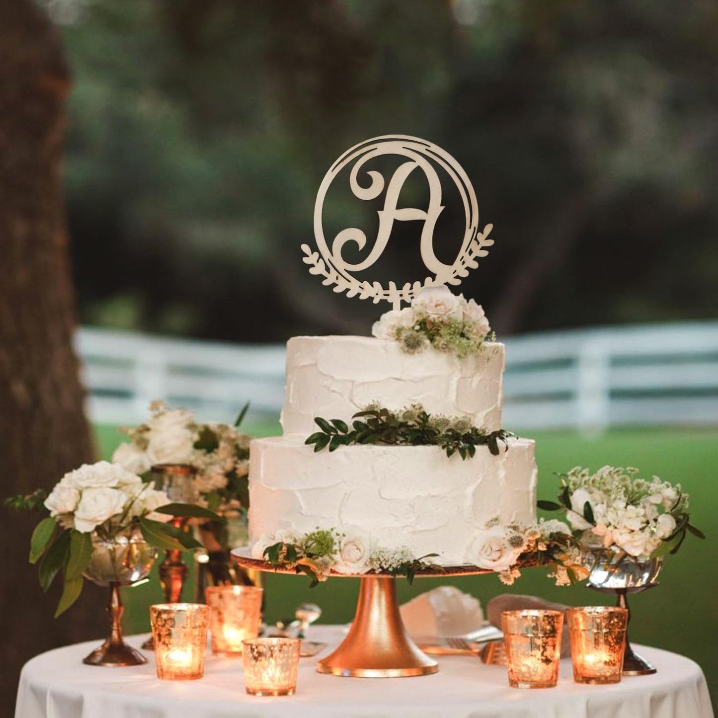 LINGTEER Personalized Inital Letter A Wooden Cake Topper Perfect for Birthday Rustic Wedding Anniversary Party Keepsake Decoration