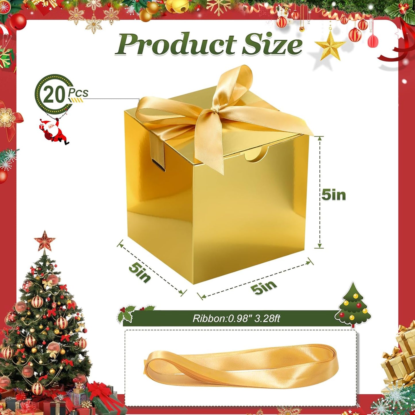 DOYIDE Small Gift Boxes, 20 Pack 5x5x5 Inch Gold Elegant Paper Boxes with Ribbons, Crafting, Christmas Gift Box Wedding Party Favor, Cupcake, Candy, Bridesmaids Proposal Box