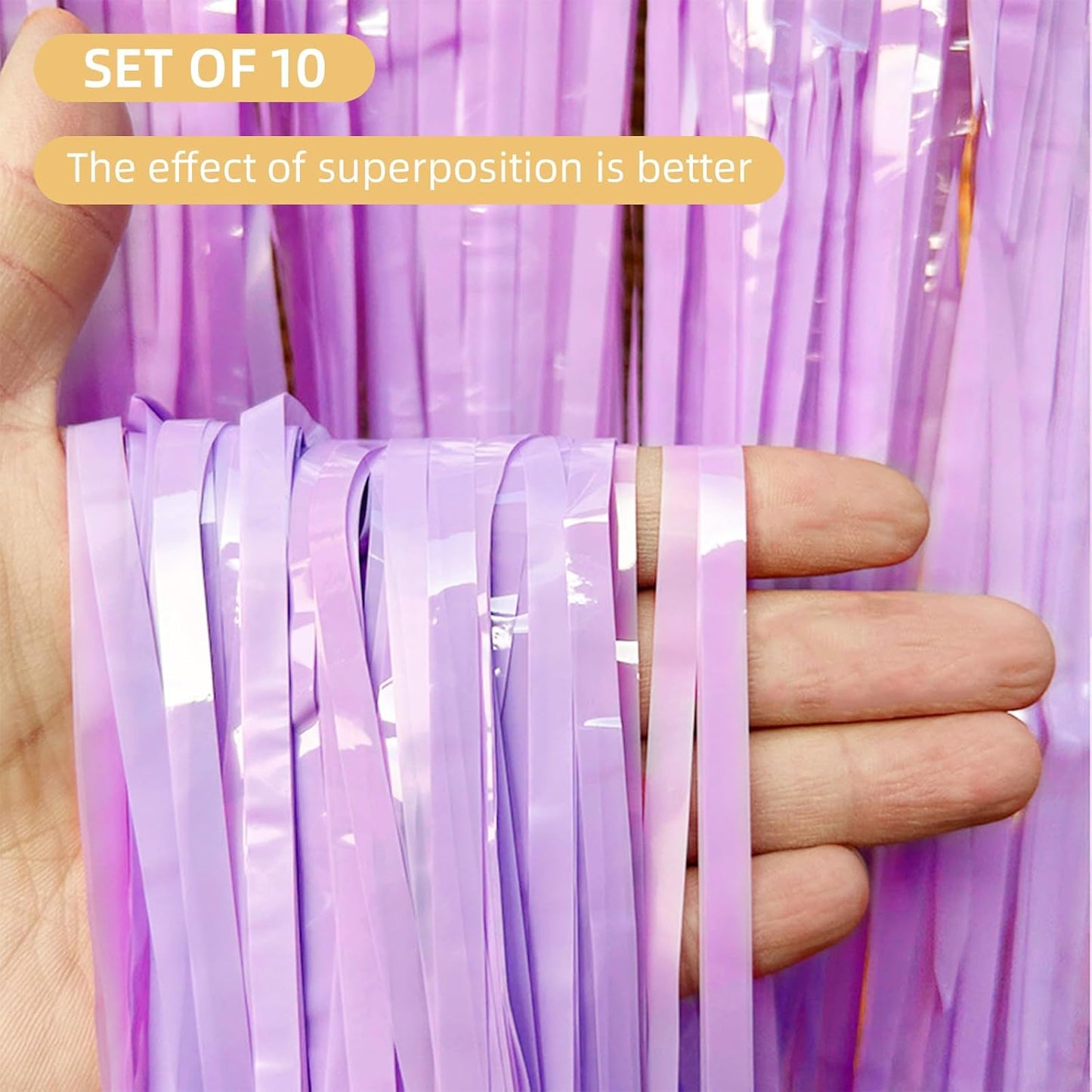 10 Pack Purple Foil Curtain Backdrop 3.2ft x 8.2ft Macaron Tinsel Foil Fringe Curtains Streamer Photo Booth Backdrop for Birthday Party Baby Shower Engagement Wedding Holiday Decor (Macaron Purple)