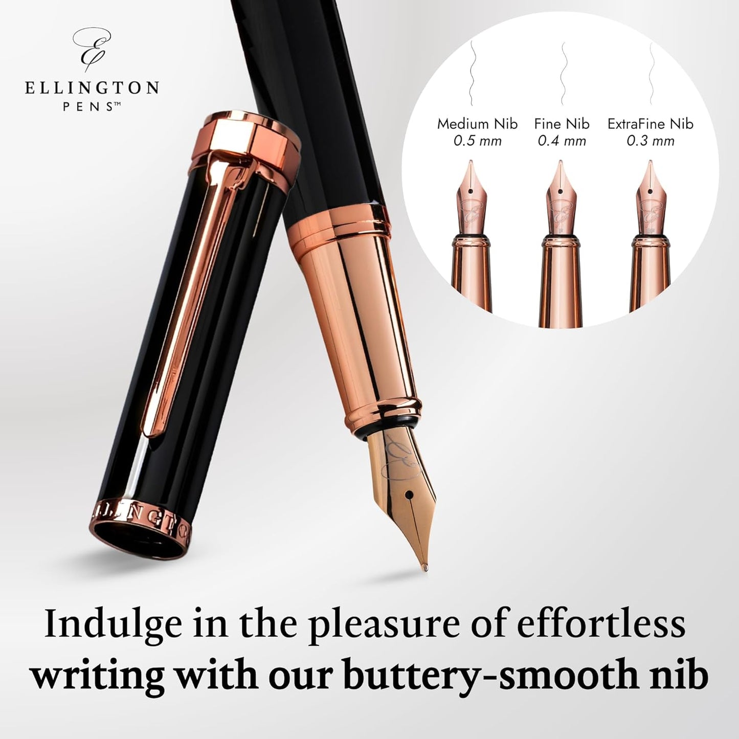 Ellington Pens Luxury Fountain Pen Set- Fountain Pens for Writing - Smooth Fine Nib - Includes Refillable Ink Converter, 3 Ink Cartridges [Black & Blue], Gift Box - Elegant Calligraphy
