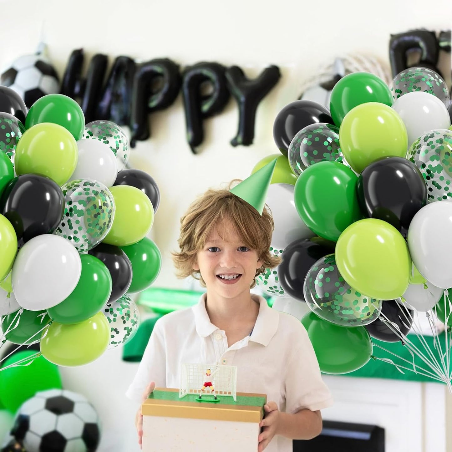 60pcs 12inch Green and Black Balloons, Black White Lime Green Confetti Balloons for Football Theme Party Baby Shower Video Game Birthday Decorations