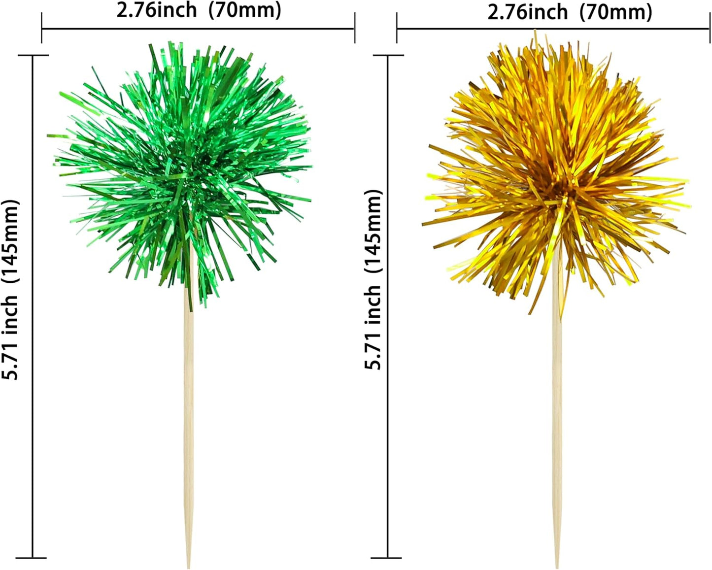 Gyufise 30Pcs Foil Firework Cupcake Toppers Sparkle Tinsel Cake Toppers Tinsel Drink Cake Decoration Cocktail Picks for Birthday Wedding Graduation Party Supplies Gold Green
