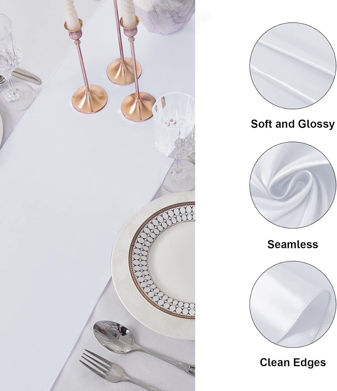 12Pack Table Runner 12 x 108 Inches Satin Silk Table Runner for Wedding, Birthday Party, Banquets, Graduations Decoration, fit Rectange and Round Table-White