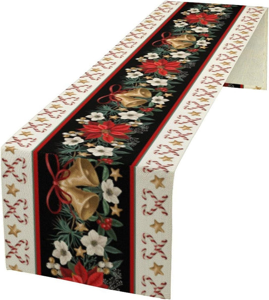Christmas Table Runner, Xmas Holiday Seasonal Winter Table Cloth Kitchen Dining Table Decoration for Home Party Decor 13x120 Inch