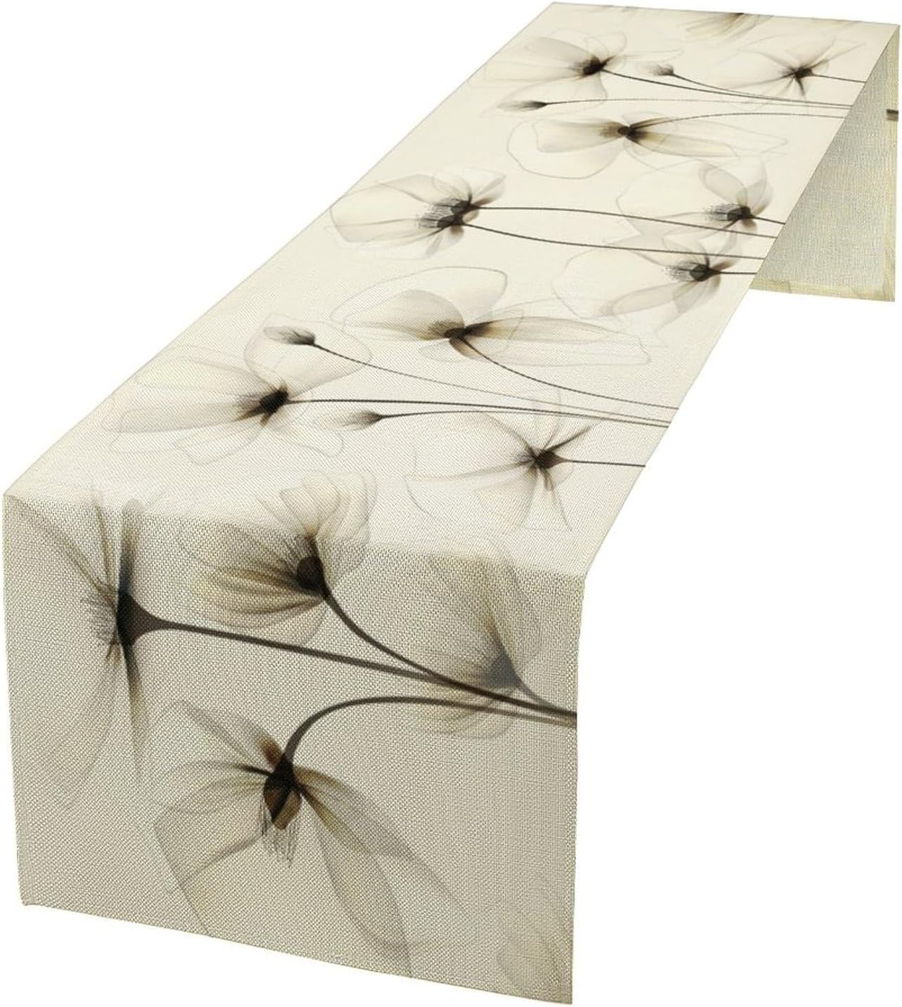 Abstract Floral Table Runner, Watercolor Transparent Beige Poppy Flowers Print Kitchen Dinning Table Runner for Indoor Outdoor Home Wedding Party Holiday, 13x60 Inch