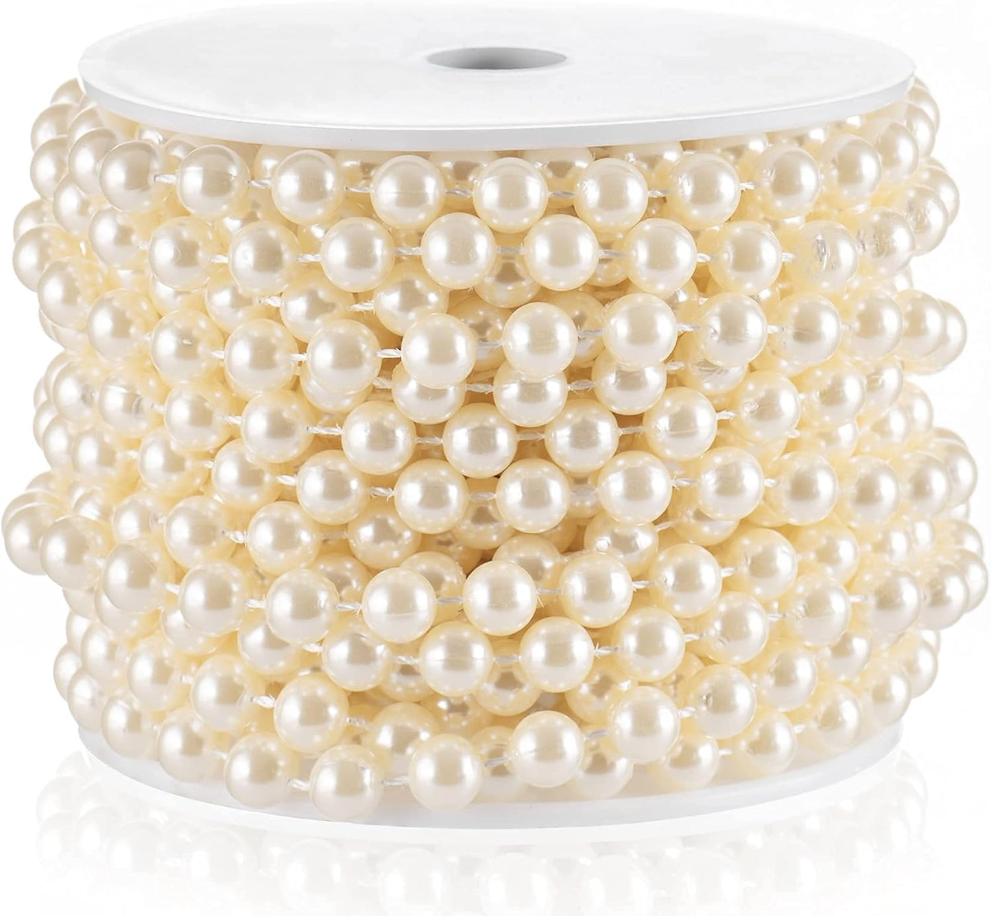 Craft String Pearls 8MM Pearl Bead, 33 Feet Ivory Faux Pearl Garland Spool Roll Strand Wedding Party Decoration, Christmas Tree Decorations