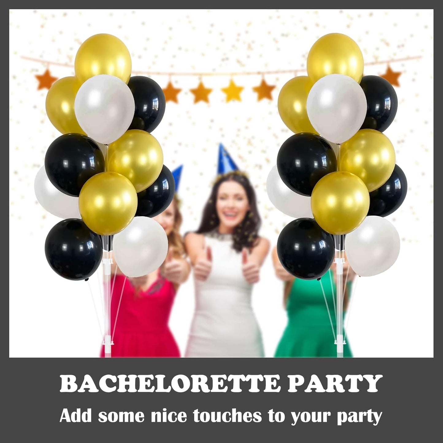 Balloon Column Kit Set of 2 With Balloons Included - Balloon Tower with Stand, Base, and Pole,Backdrop Decoration for Wedding, Baby Shower, Birthday Party, or Bachelorette Parties (Black Gold White)