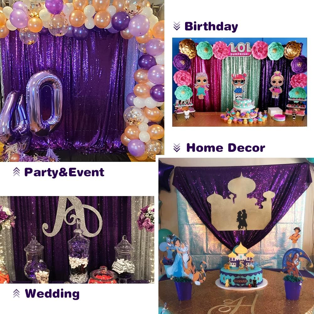 Eternal Beauty Sequin Backdrop Curtains, 2x8 Ft-2 Panels Purple Back Drop for Shimmer Photography Party Wedding Birthday Decor